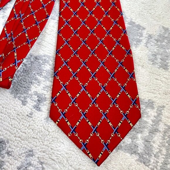Giorgio Armani 100% Silk Vintage Red and Gold Horsebit Tie - Picture 1 of 5